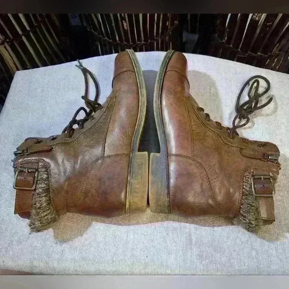 SO Authentic American Heritage Womens Ankle Combat Boots Sweater Lace Up Tan - Picture 4 of 16